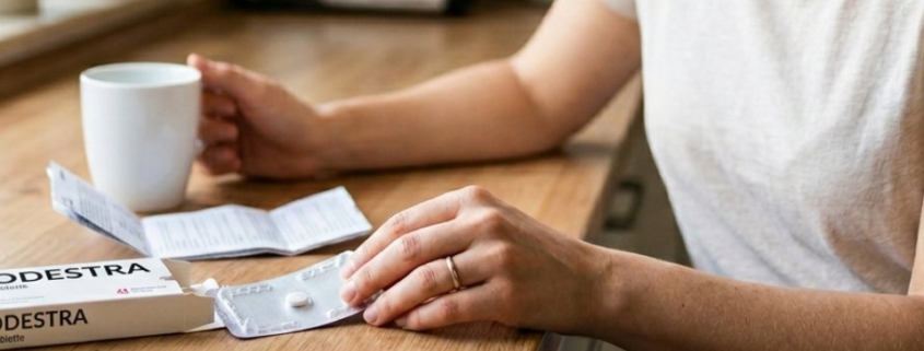 Pille danach am Morgen am Frühstückstisch