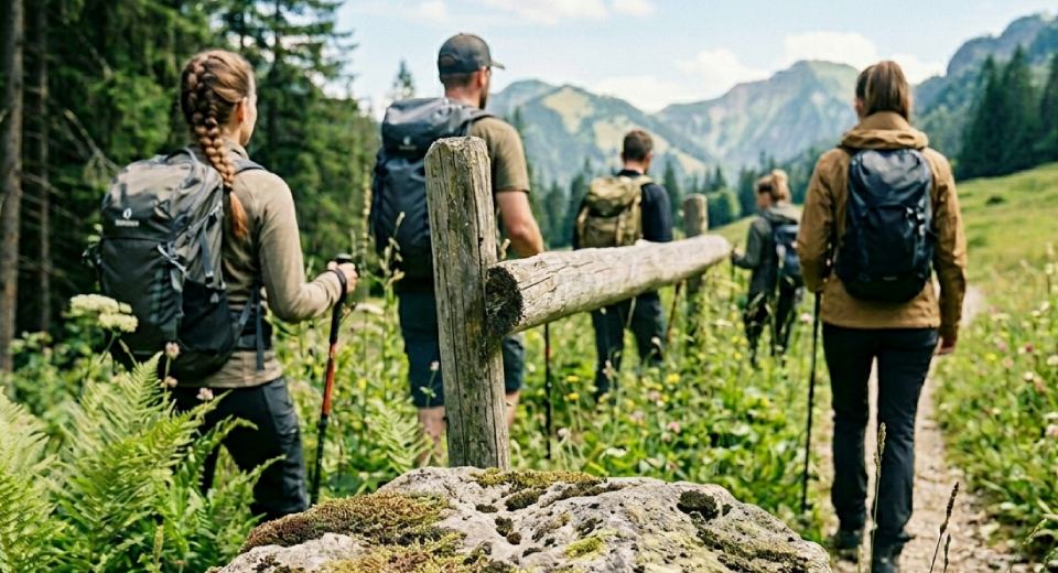 Wandern als Gruppe in den Alpen - eine große Reiseapotheke lässt sich auch auf mehrere Personen verteilen: Das spart Platz.